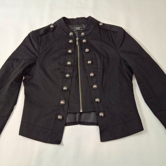 Womens Indie Goth Cropped Pea Coat Military Style Jacket Sz XL Epaulettes - Picture 6 of 16